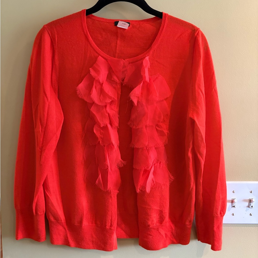 J. Crew Bold Orange Merino Wool Sweater 3qt sleeves, large. So CUTE